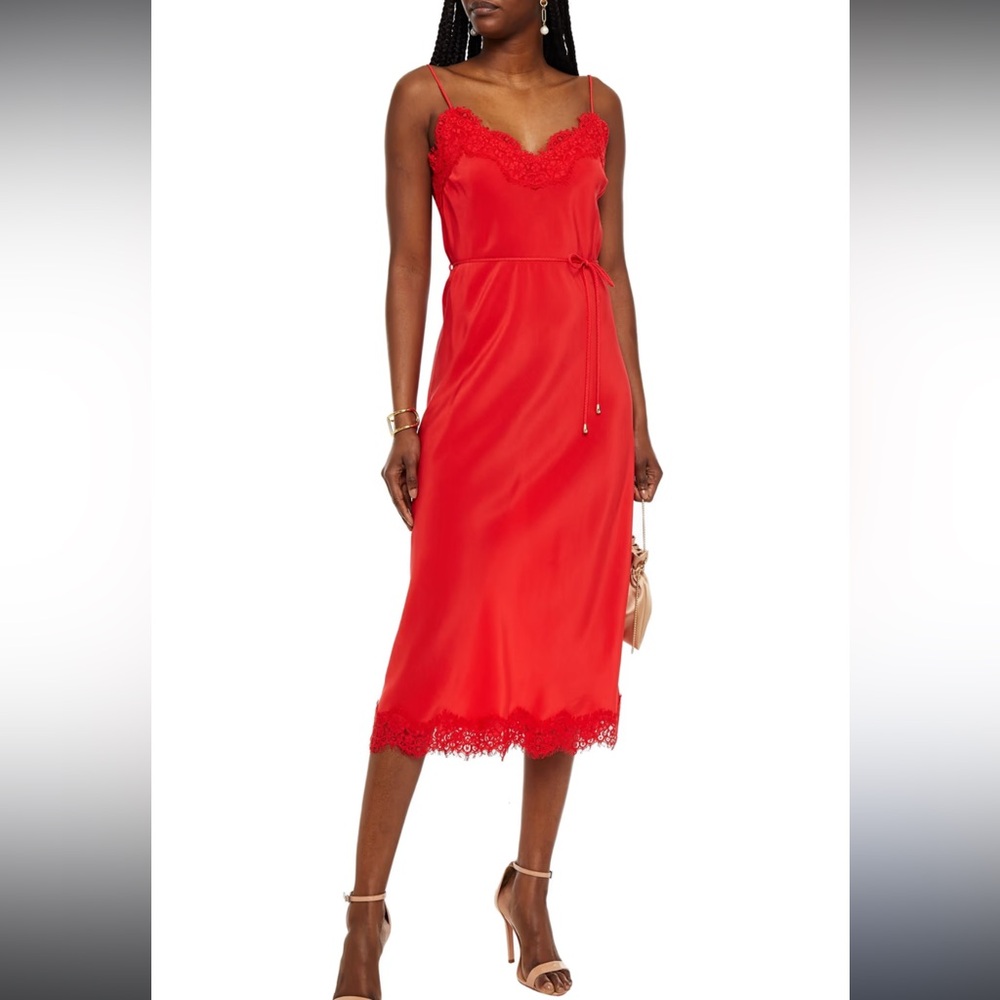 Zimmermann Belted Lace-trimmed Silk Crepe De Chine Midi Slip Dress AU 3/ US 10